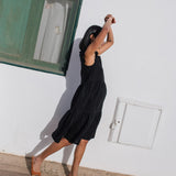 R: PARATY tiered midi linen dress (Size: M; Color: Indigo)