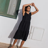 R: PARATY tiered midi linen dress (Size: M; Color: Indigo)