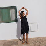 R: PARATY tiered midi linen dress (Size: M; Color: Indigo)