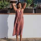 VALLEY front brass snaps linen dress