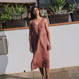 R: VALLEY front brass snaps linen dress (Size: S/M; Color: Polka Dots)