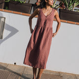 VALLEY front brass snaps linen dress