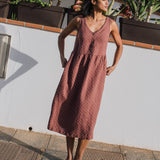 R: VALLEY front brass snaps linen dress (Size: S/M; Color: Polka Dots)