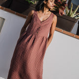 R: VALLEY front brass snaps linen dress (Size: S/M; Color: Polka Dots)
