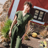R: MARGARET wrap linen jumpsuit (Size: XS; Color: Natural/Grey Stripes)