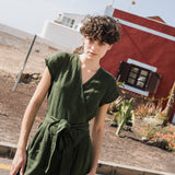 R: MARGARET wrap linen jumpsuit (Size: XS; Color: Natural/Grey Stripes)