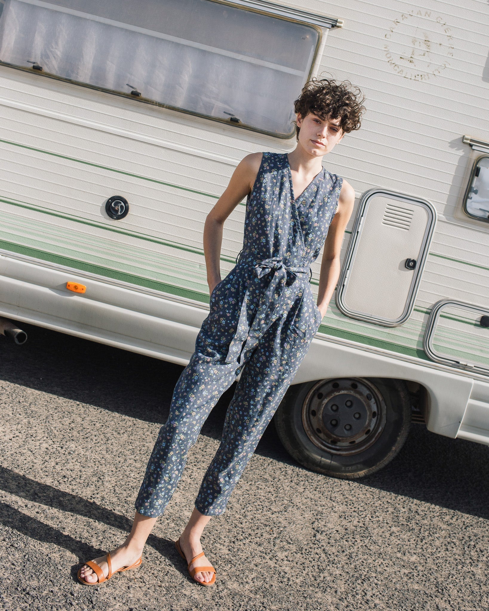 Sleeveless MARGARET wrap linen jumpsuit - notPERFECTLINEN