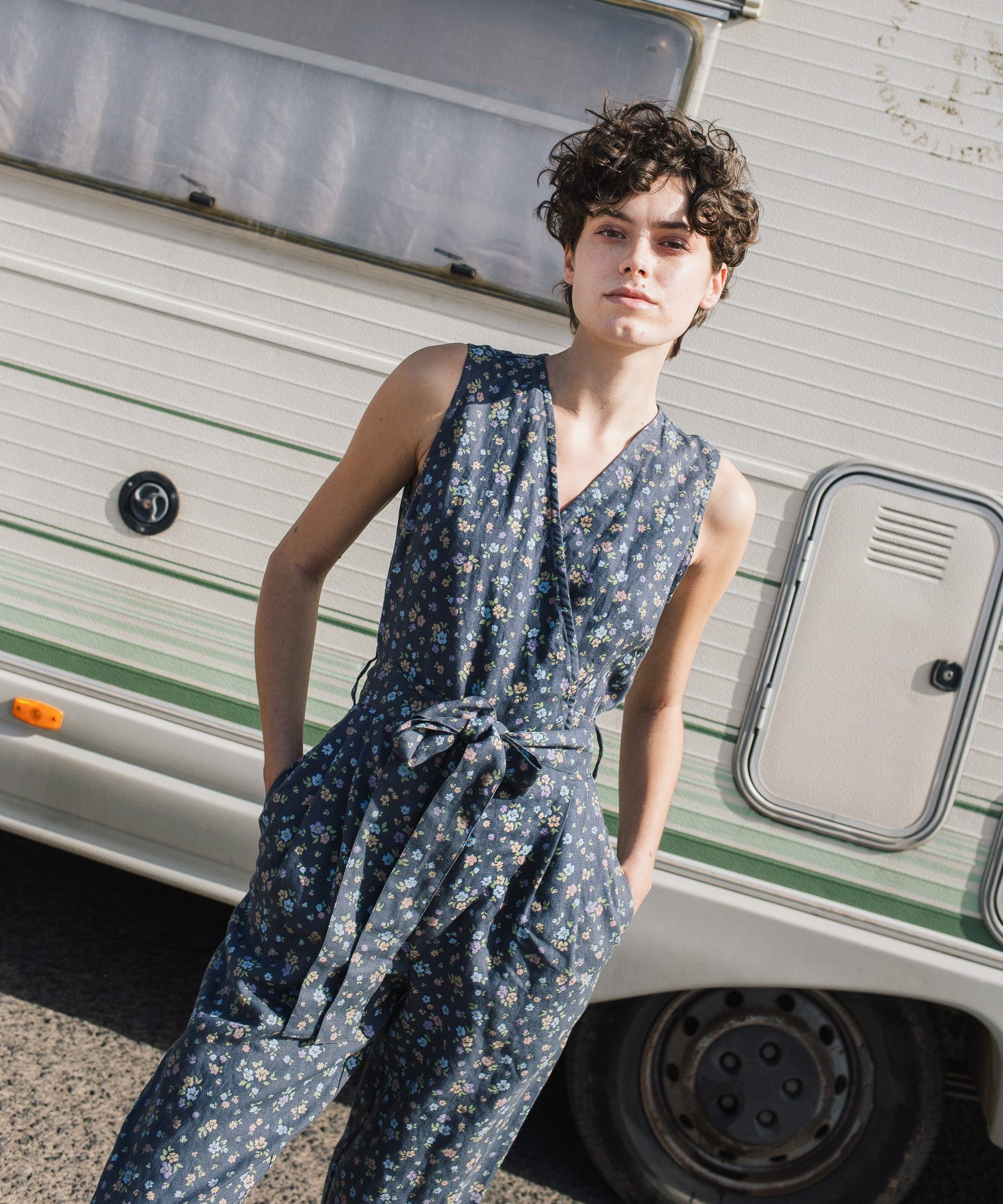 Sleeveless MARGARET wrap linen jumpsuit - notPERFECTLINEN