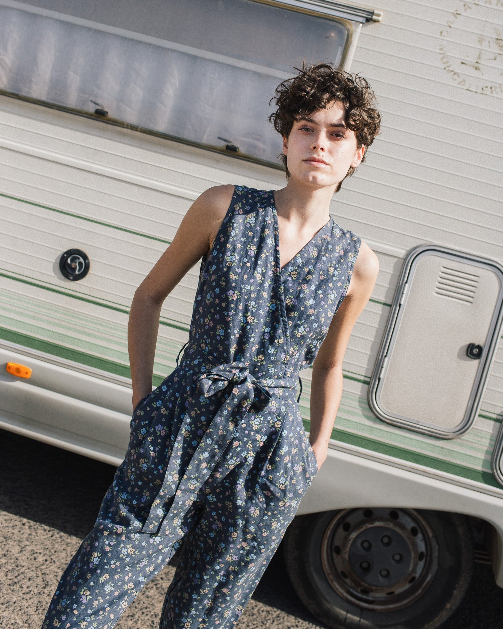 Sleeveless MARGARET wrap linen jumpsuit - notPERFECTLINEN