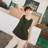 CU: Customized VIENNA linen tank top (Size: XL; Color: Night Cherries)