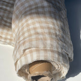 [sold out] Prewashed light-weight linen fabric [Light Sand Gingham]