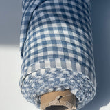 [sold out] Prewashed light weight linen fabric [Light Blue Gingham]