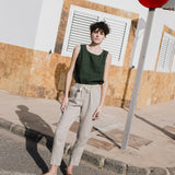 R: ATHENS drawstring linen pants (Color: Admiral Blue; Size: XS)
