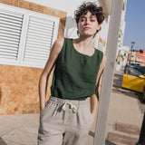 R: ATHENS drawstring linen pants (Color: Admiral Blue; Size: XS)