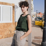 R: ATHENS drawstring linen pants (Color: Admiral Blue; Size: XS)