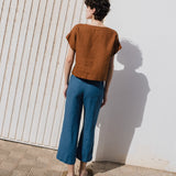 CU: Customized PUGLIA straight cut cropped linen pants (Size: L; Color: Dusty Lavender)
