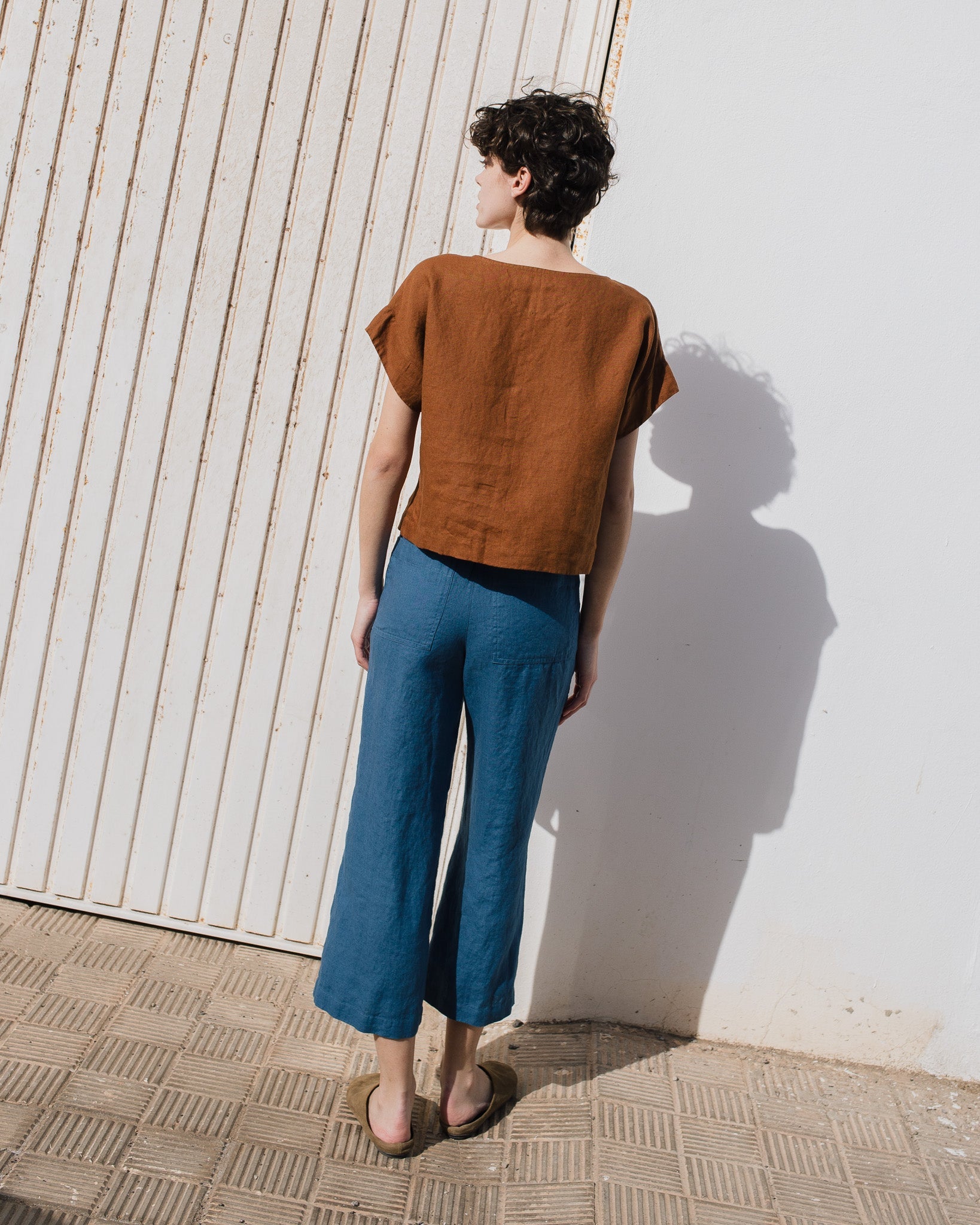 PUGLIA straight cut cropped linen pants - notperfectlinen
