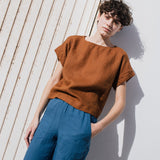 CU: Customized PUGLIA straight cut cropped linen pants (Size: L; Color: Dusty Lavender)