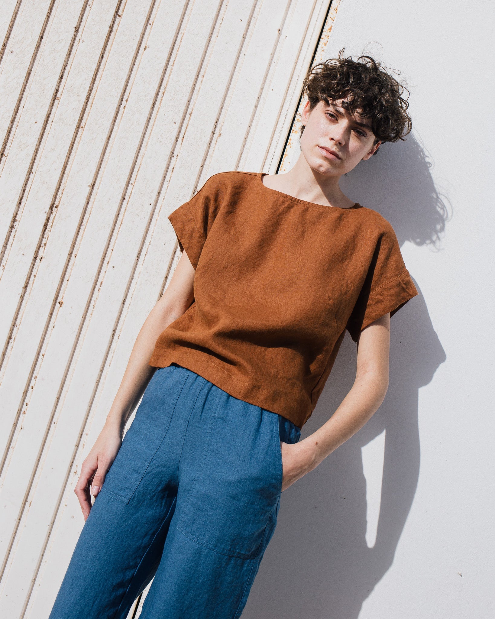 PUGLIA straight cut cropped linen pants - notperfectlinen