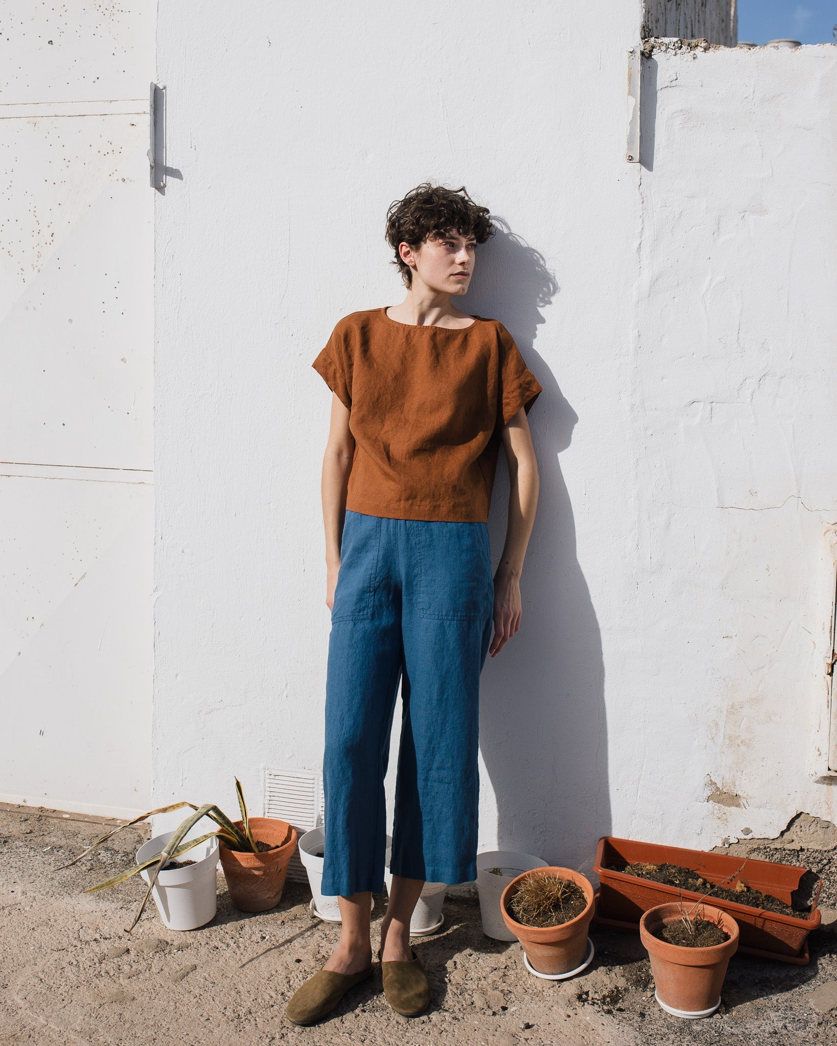 PUGLIA straight cut cropped linen pants - notperfectlinen