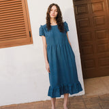 R: MARQUETTE ruffle linen dress (Size: S/M; Color: Indigo)