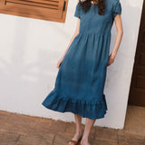R: MARQUETTE ruffle linen dress (Size: S/M; Color: Indigo)