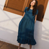 R: MARQUETTE ruffle linen dress (Size: S/M; Color: Indigo)