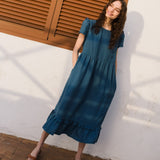 R: MARQUETTE ruffle linen dress (Size: S/M; Color: Indigo)