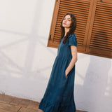 R: MARQUETTE ruffle linen dress (Size: S/M; Color: Indigo)