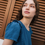 R: MARQUETTE ruffle linen dress (Size: S/M; Color: Indigo)