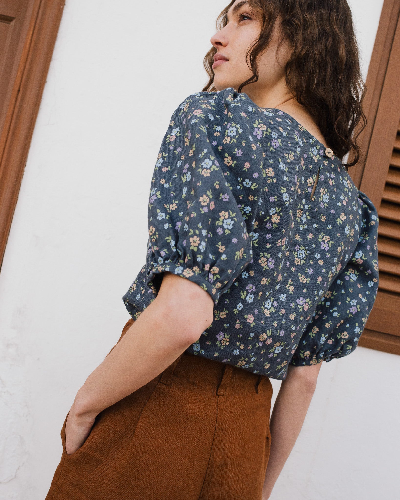 CARMEL puff sleeve linen top - notperfectlinen