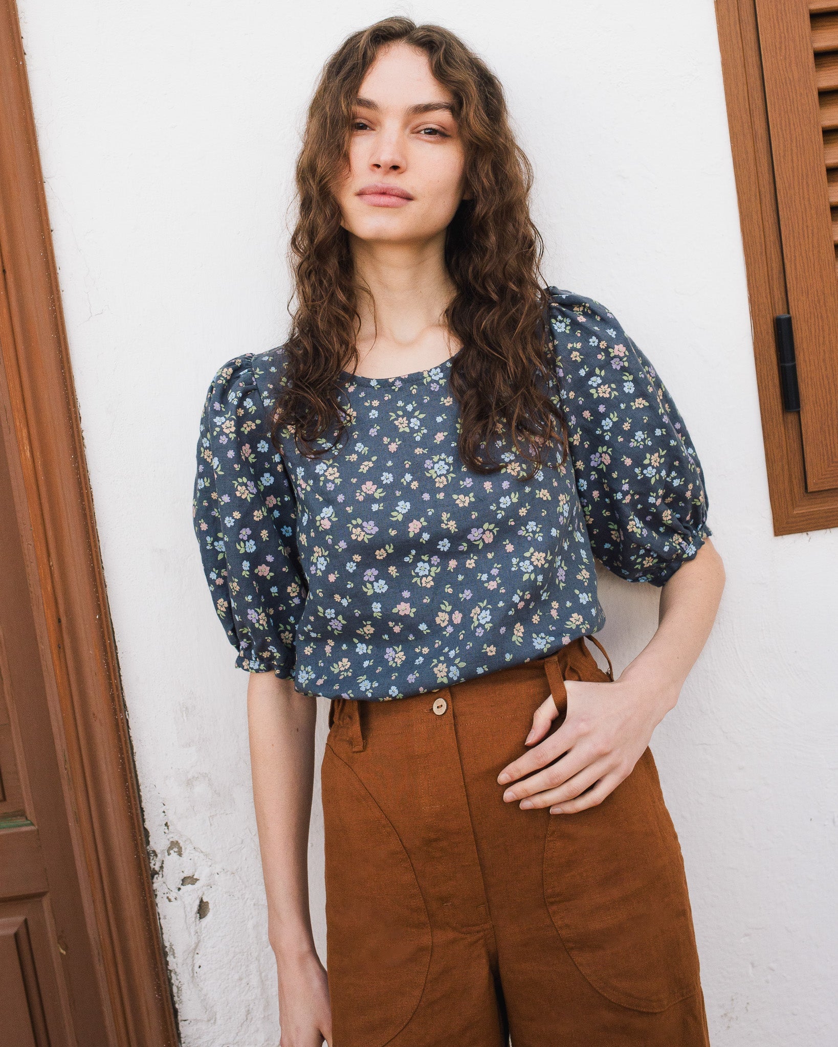 CARMEL puff sleeve linen top - notperfectlinen