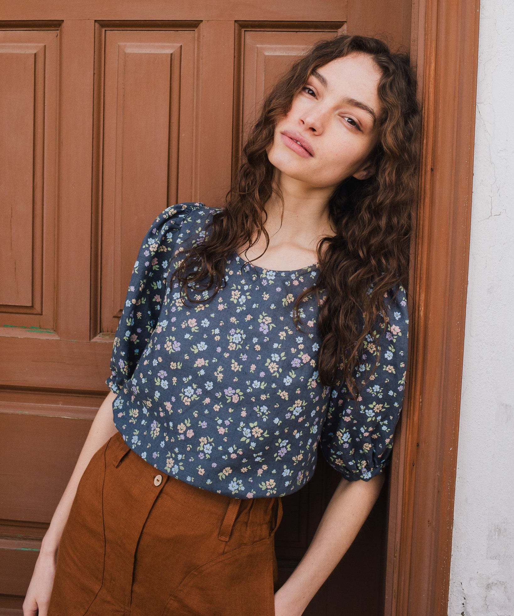 CARMEL puff sleeve linen top - notperfectlinen