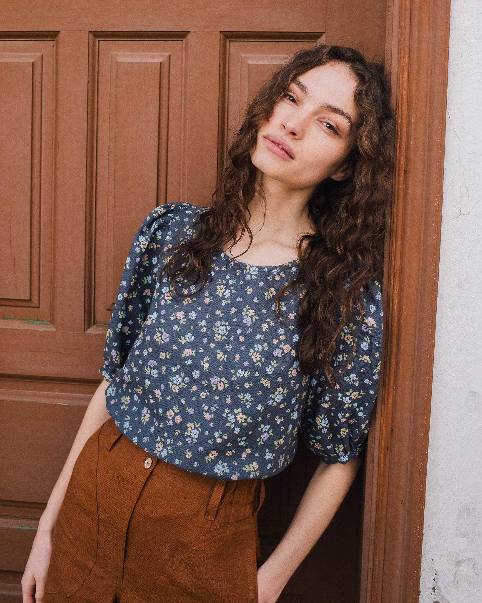 CARMEL puff sleeve linen top - notperfectlinen