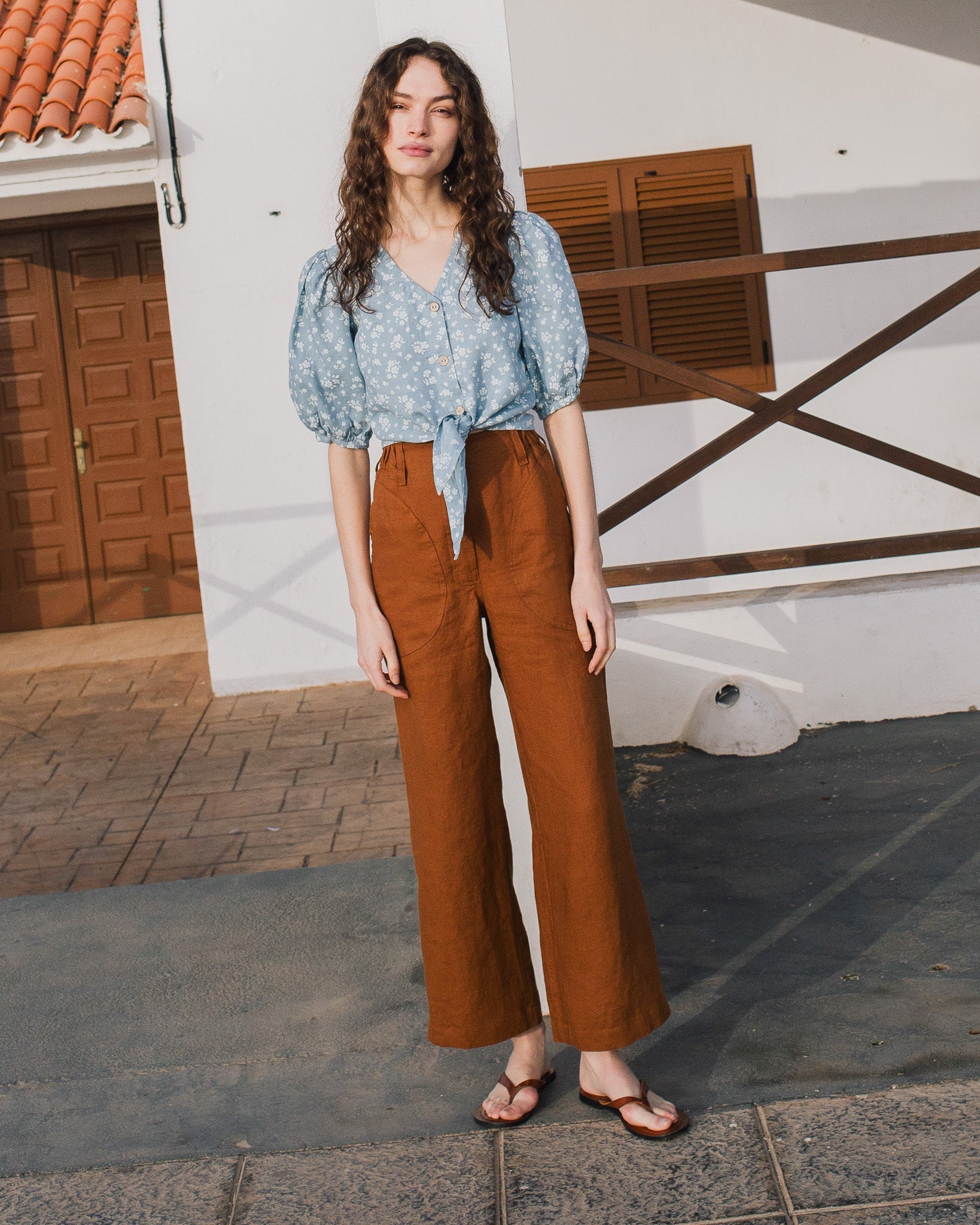 ELLA knot front button shirt linen - notperfectlinen