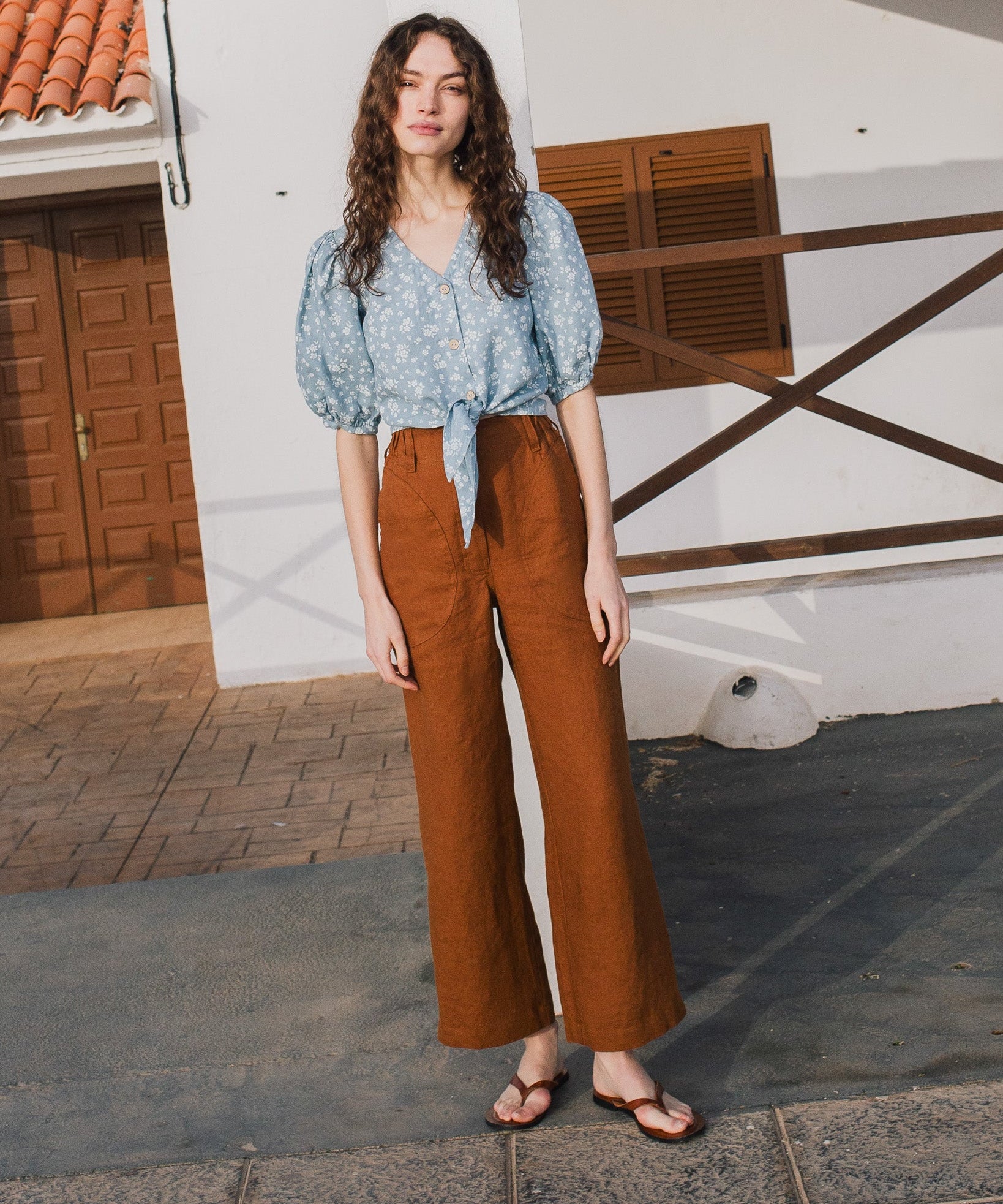 ELLA knot front button shirt linen - notperfectlinen