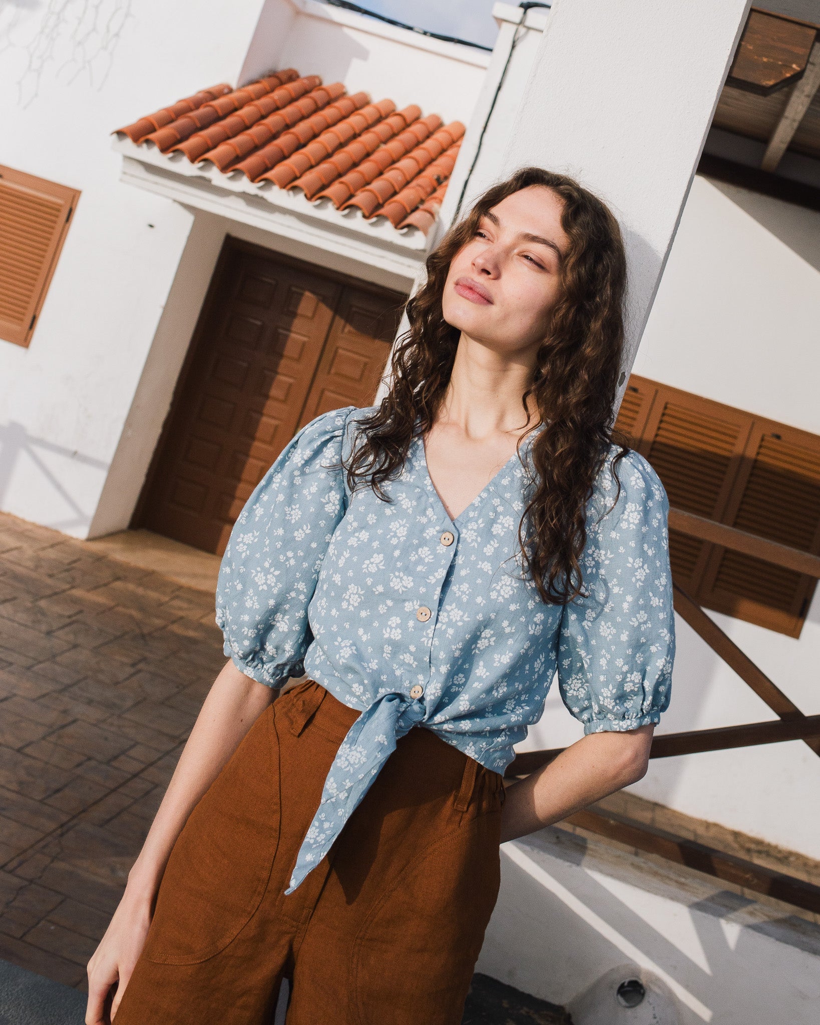 ELLA knot front button shirt linen - notperfectlinen