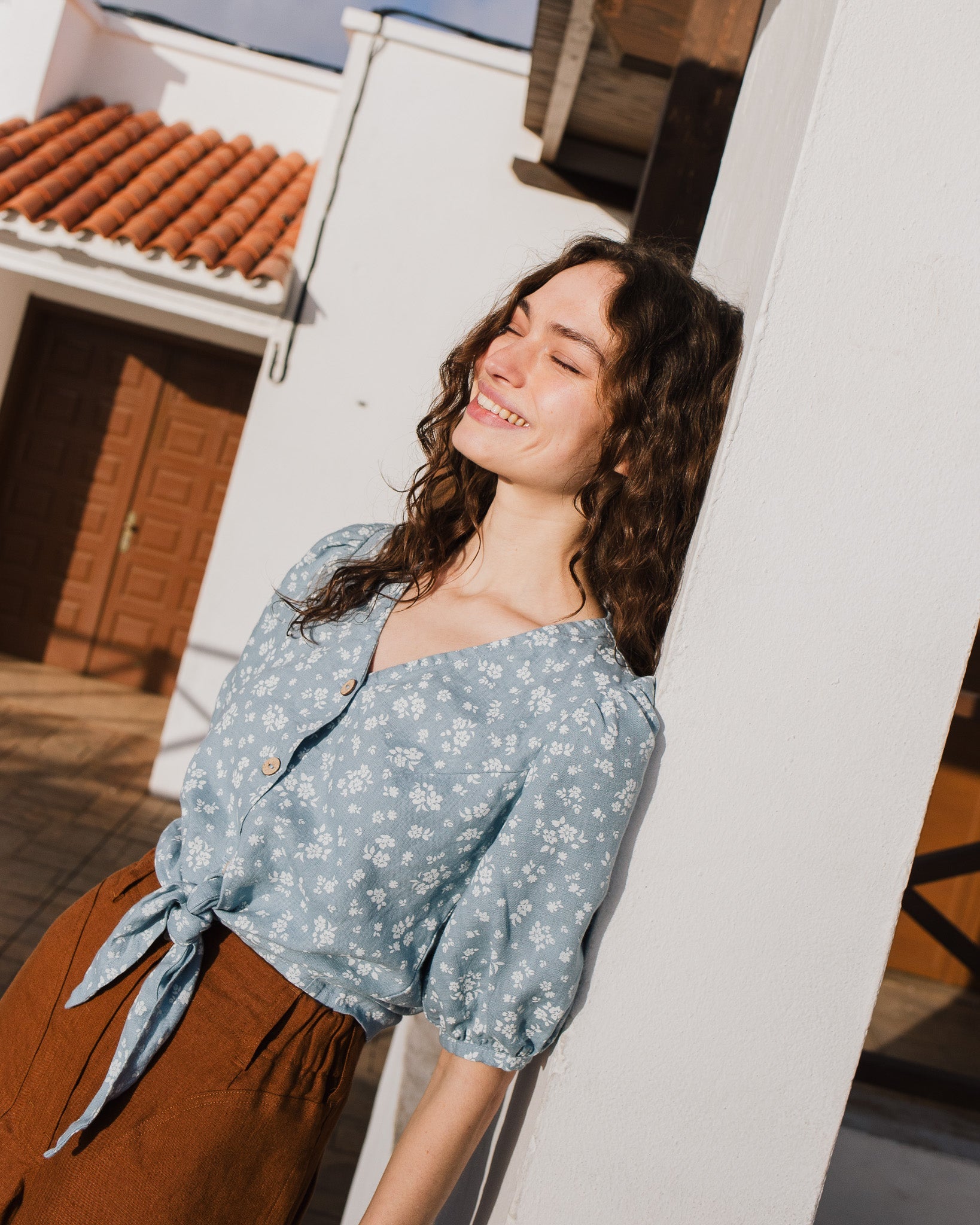 ELLA knot front button shirt linen - notperfectlinen