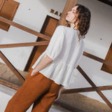 MELINA bow tie linen blouse - notperfectlinen