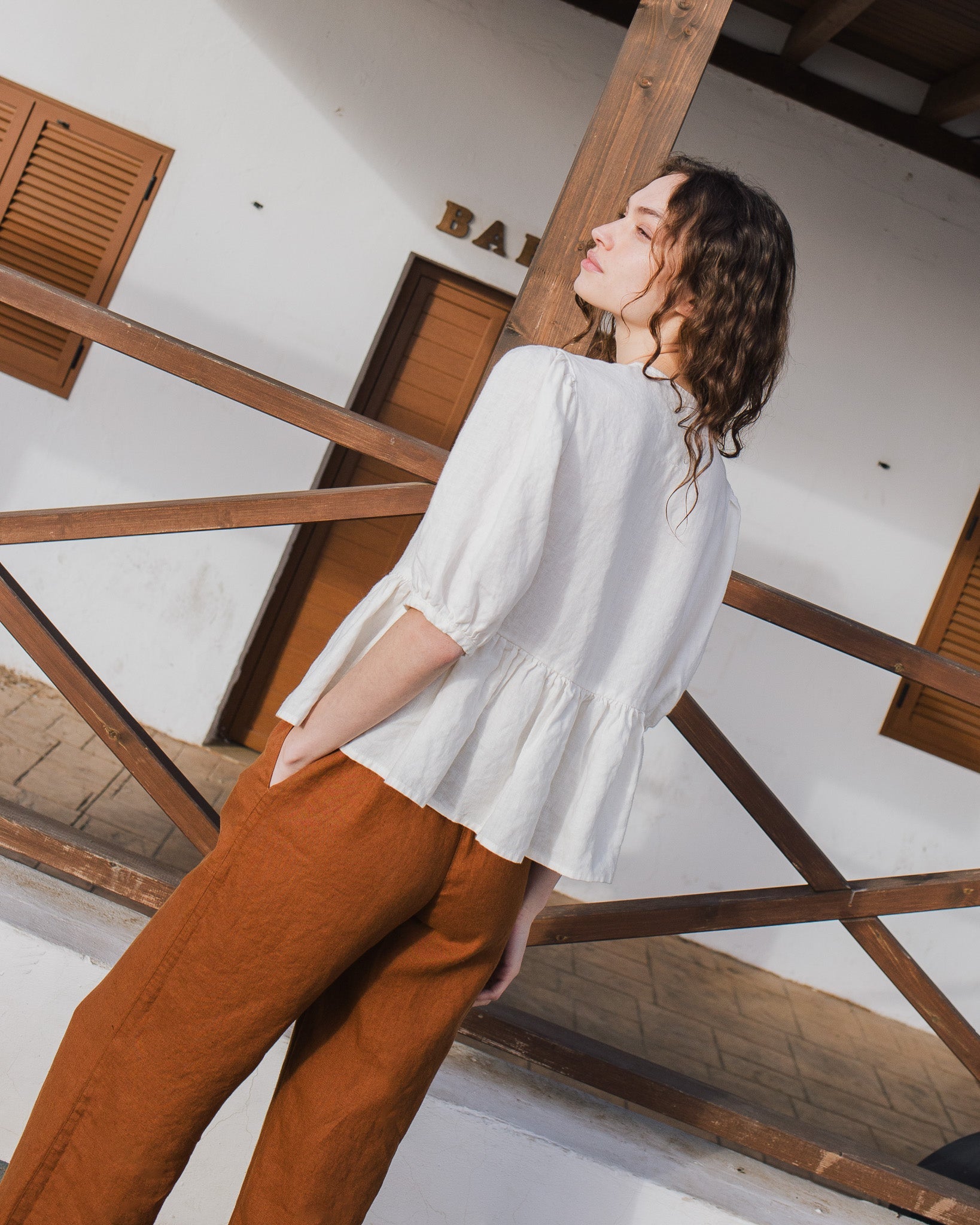 MELINA bow tie linen blouse - notperfectlinen