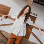 MELINA bow tie linen blouse - notperfectlinen