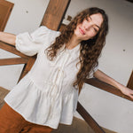 MELINA bow tie linen blouse - notperfectlinen