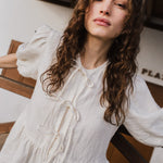 MELINA bow tie linen blouse - notperfectlinen