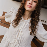 MELINA bow tie linen blouse - notperfectlinen