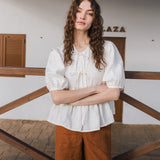 MELINA bow tie linen blouse - notperfectlinen