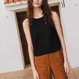 R: BAY cropped linen top (Size: S; Color: Light Deepest Black)