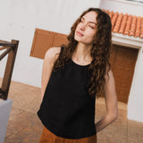 R: BAY cropped linen top (Size: S; Color: Light Deepest Black)