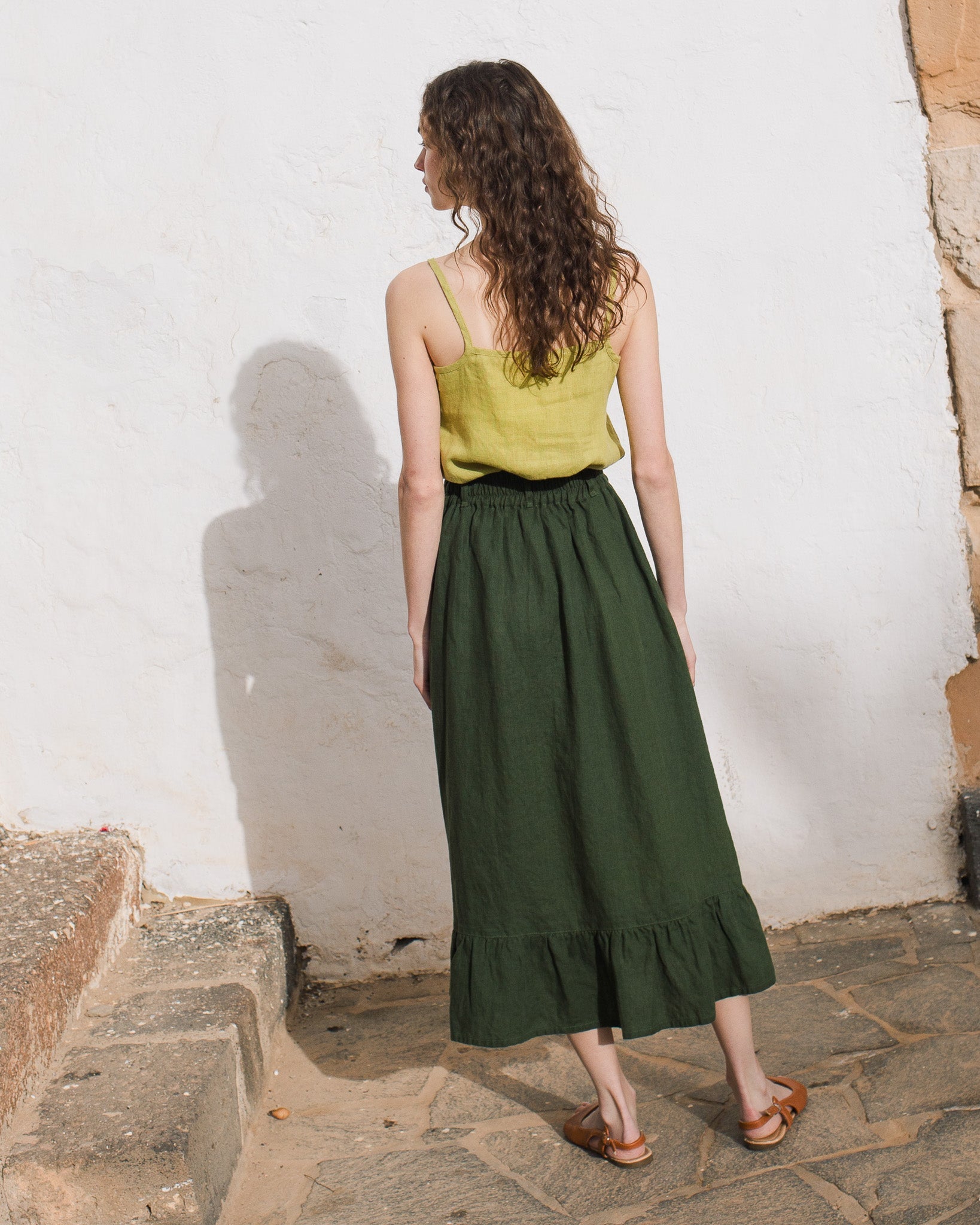 EUREKA ruffled hem buttoned linen skirt - notperfectlinen