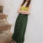 EUREKA ruffled hem buttoned linen skirt - notperfectlinen