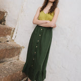 EUREKA ruffled hem buttoned linen skirt - notperfectlinen
